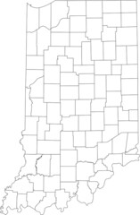 White blank vector map of the Federal State of Indiana, USA with black borders of its counties