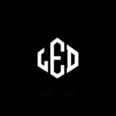 LED letter logo design with polygon shape. LED polygon logo monogram. LED cube logo design. LED hexagon vector logo template white and black colors. LED monogram, LED business and real estate logo. 