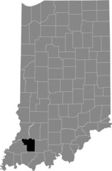 Black highlighted location map of the Hoosier Pike County inside gray map of the Federal State of Indiana, USA