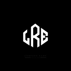 Obraz premium LRE letter logo design with polygon shape. LRE polygon logo monogram. LRE cube logo design. LRE hexagon vector logo template white and black colors. LRE monogram, LRE business and real estate logo. 