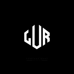 LUR letter logo design with polygon shape. LUR polygon logo monogram. LUR cube logo design. LUR hexagon vector logo template white and black colors. LUR monogram, LUR business and real estate logo. 