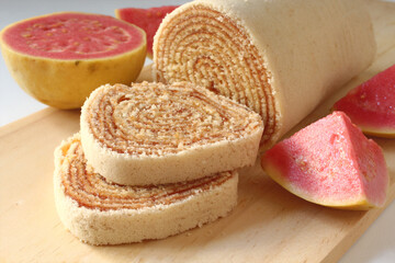 Traditional sliced ​​guava roll cake