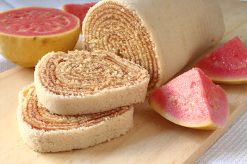 Traditional sliced ​​guava roll cake