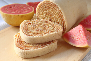 Traditional sliced ​​guava roll cake