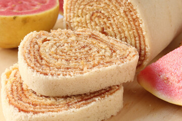 Traditional sliced ​​guava roll cake