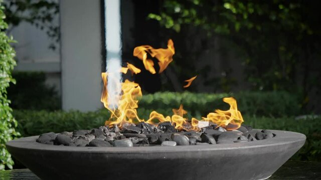 Fire in an exterior fireplace