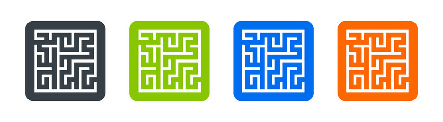 Square labyrinth maze icon set. Game concept