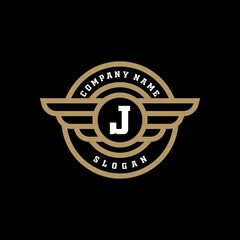 Initials J emblem with Wings logo design inspiration