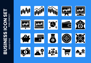 Business icon set with solid style and pixel perfect