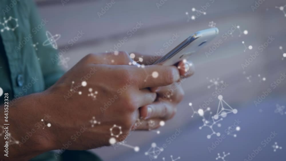 Poster animation of moving multiple structures over man using smartphone