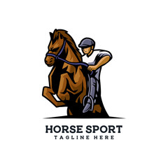 Fototapeta na wymiar Horse Sport Logo jockey race horse horseback ride grass event