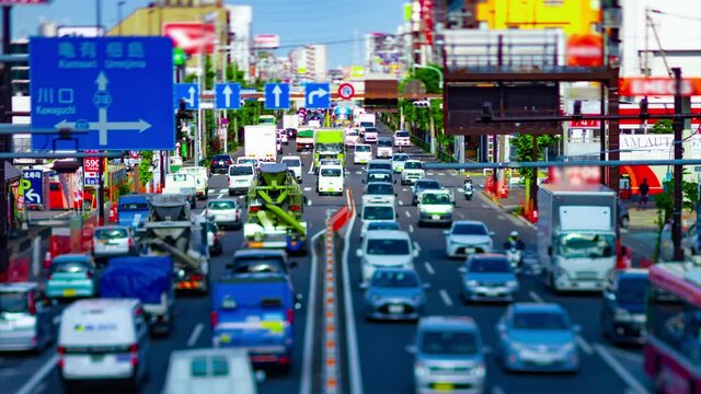 A timelapse of miniature traffic jam at the downtown street in Tokyo tiltshift