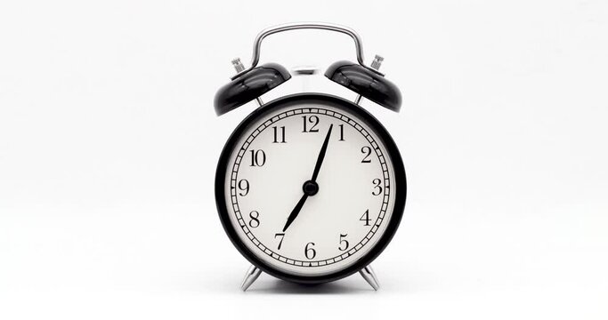 Antique alarm clock, vintage, loud alarm, bell sound White background, this video includes audio.