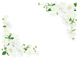 白いバラとガーベラのフレーム_ななめ