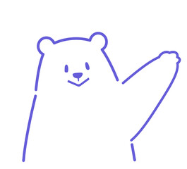 手を挙げる白くま シンプル 単色 線画