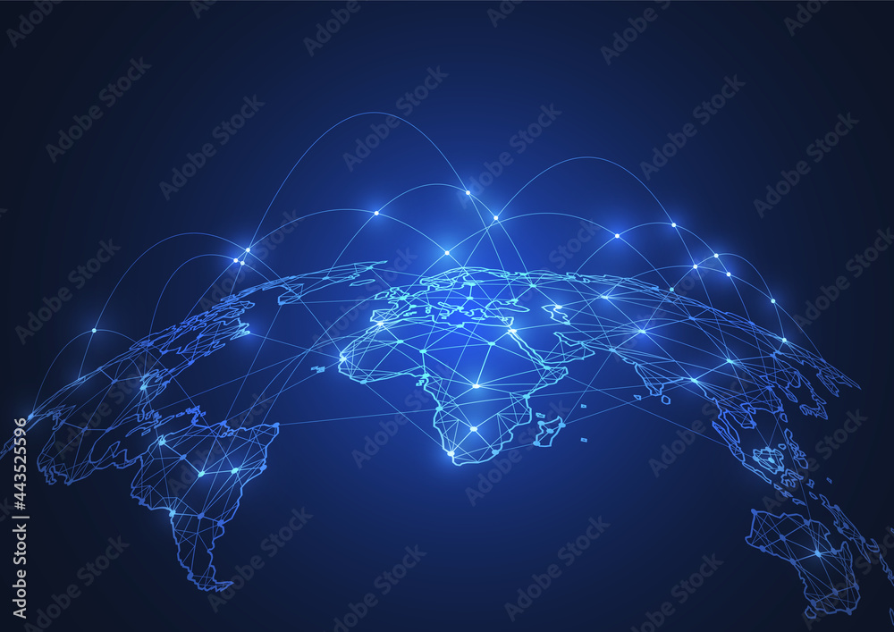Poster global network connection. world map point and line composition concept of global business. vector i