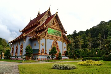 Mae Pang Temple, Villagers join together to build a charity hall. For a Dharma practice. Locate in Mae hong son, THAILAND.
