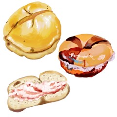 水彩・厚塗りのベーグルイラスト