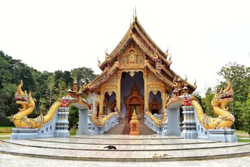 Naklejka premium Mae Pang Temple, Villagers join together to build a charity hall. For a Dharma practice. Locate in Mae hong son, THAILAND.