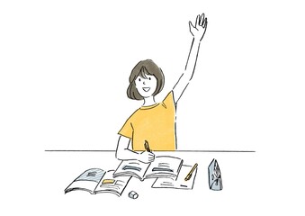 手を上げる小学生の女の子