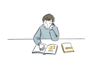 勉強につかれている小学生の男の子