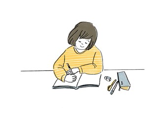 楽しく勉強する小学生女子