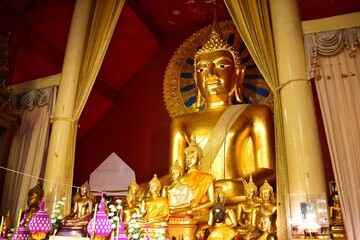 Golden Buddha Statue is Chiang Saen art be enshrined in Wihan Luang the main chapel of Wat Phra Singh Woramahawihan in Chiang Mai province, THAILAND.