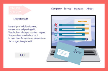 Online survey, research or questions and answers. Checklist, for a test, exam or quiz. Online survey with the result of approval or rejection. Choose and mark in the questionnaire. Vector illustration