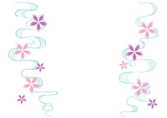 なでしこと手描きの流水模様(両側、背景白）