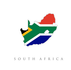 Flag of the South Africa overlaid on detailed outline map isolated on white background. South Africa map with flag and shadow isolated on white background. Vector illustration