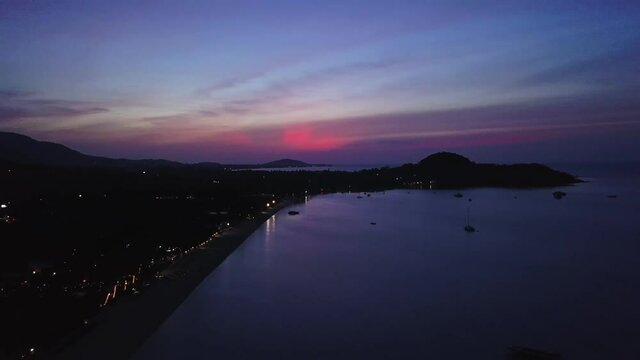 Amazing Beautiful Sunset Beach Reveal Koh Samui Island Thailand Ocean Sea Day Epic Drone Scene 4K