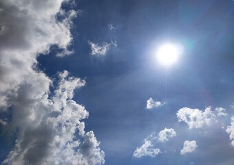 The sun shining brightly on the gray clouds