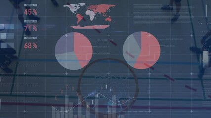 Animation of data processing and statistics over basketball players - Powered by Adobe