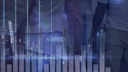 Animation of statistics and data processing over busy city street - Powered by Adobe