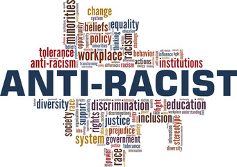 Anti-Racist vector illustration word cloud isolated on a white background.
