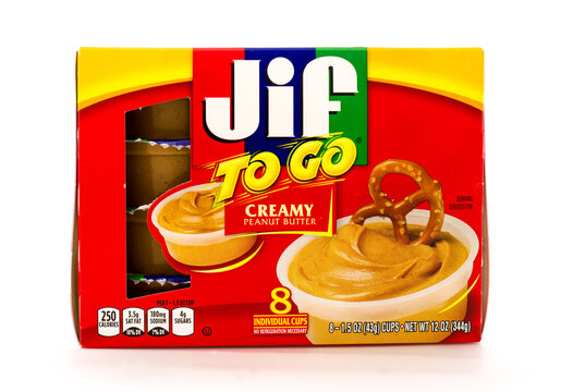 Winneconne, WI - 3 May 2015:  Box of Jif to go creamy peanut butter cups.