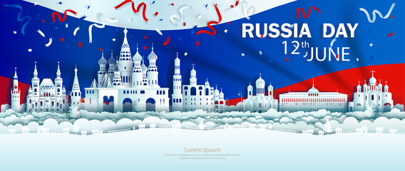 Illustration Anniversary celebration independence Russia day in background Russia flag.