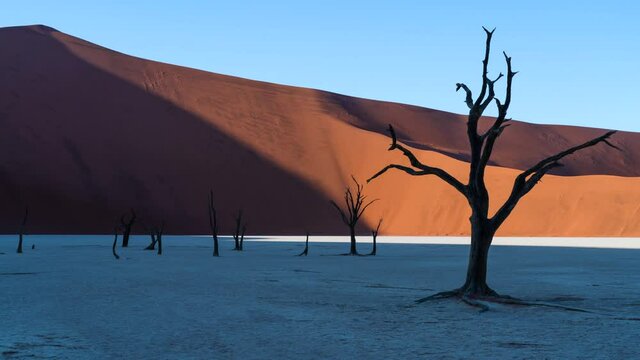 Timelapse view of sunrise over Deadvlei, Namib-Naukluft National Park, Namibia, Africa.