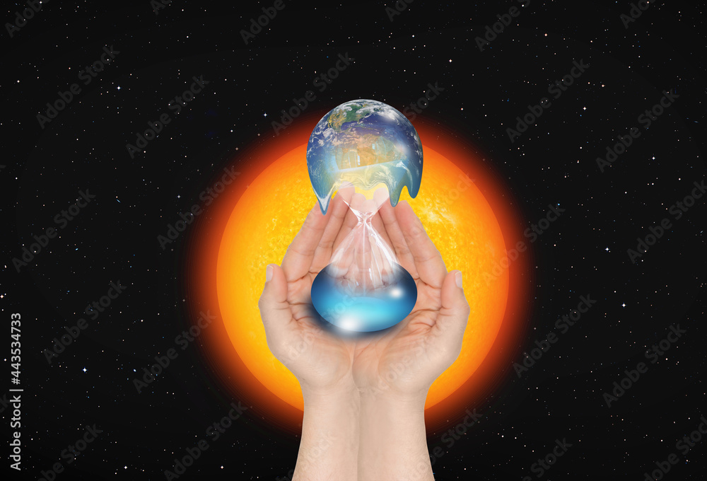 Aufkleber a woman's hand protects the earth from the sun to prevent it from slowly melting - planet earth on h
