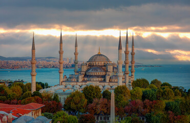 The Blue Mosque, (Sultanahmet) at amazing sunset - Istanbul, Turkey.