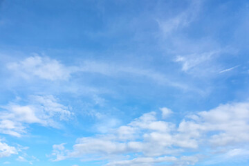 Bright Blue sky with white cloud. Beautiful sky background and wallpaper. Clear day and good weather in the morning.