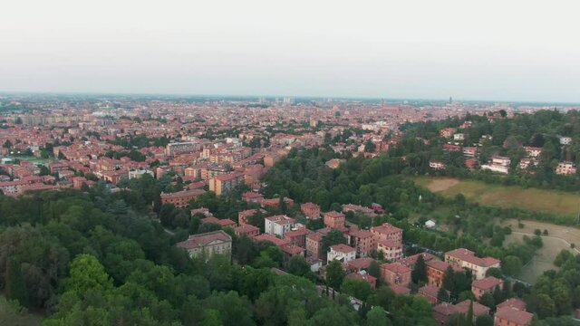 aerial drone shot of Bologna, Italy from a hill