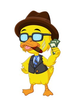 Cartoon rich man duck holding money