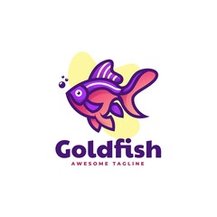 Vector Logo Illustration Goldfish Simple Mascot Style.
