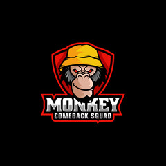 Vector Logo Illustration Monkey E Sport and Sport Style.