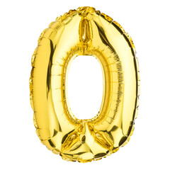 Zero 0 balloon. Helium balloon. Golden foil color. Number or letter O. Good for Party, Birthday...
