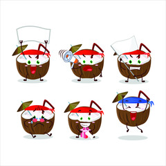 Fototapeta premium Mascot design style of coconut drink character as an attractive supporter. Vector illustration