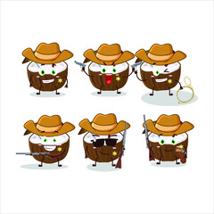 Cool cowboy coconut drink cartoon character with a cute hat. Vector illustration