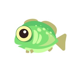 Fish green. Underwater world. Aquarium or tropical marine. Isolated on white background. Illustration in cartoon style. Flat design. Vector art