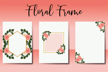 Modern Wedding invitation frame set, floral watercolor hand drawn Dahlia Flower design Invitation Card Template